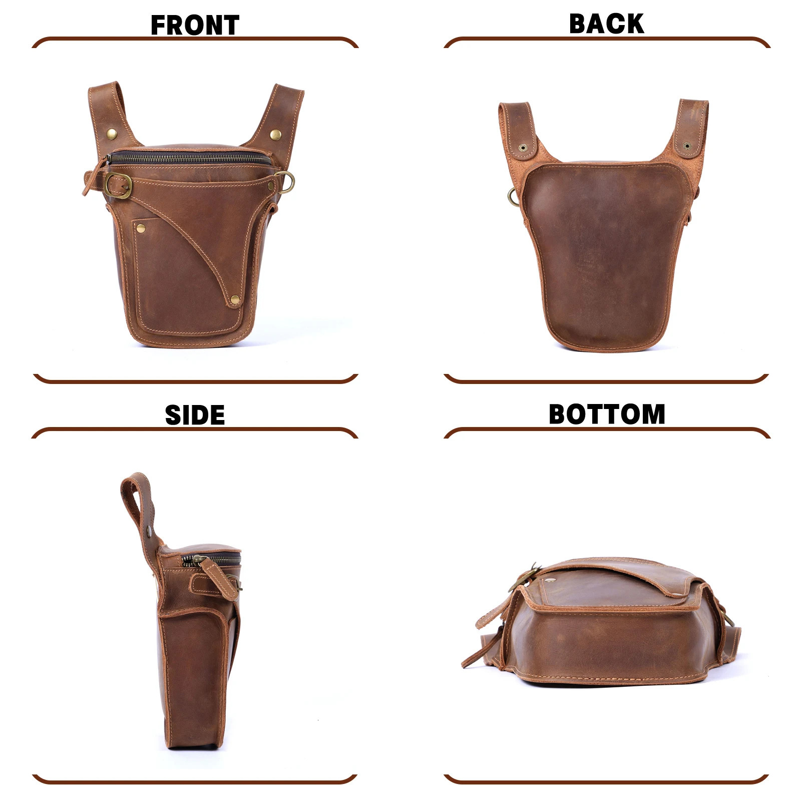 Mens retro leather waist bag casual phone bag laminated cowhide outdoor phone case crazy horsehide 241023