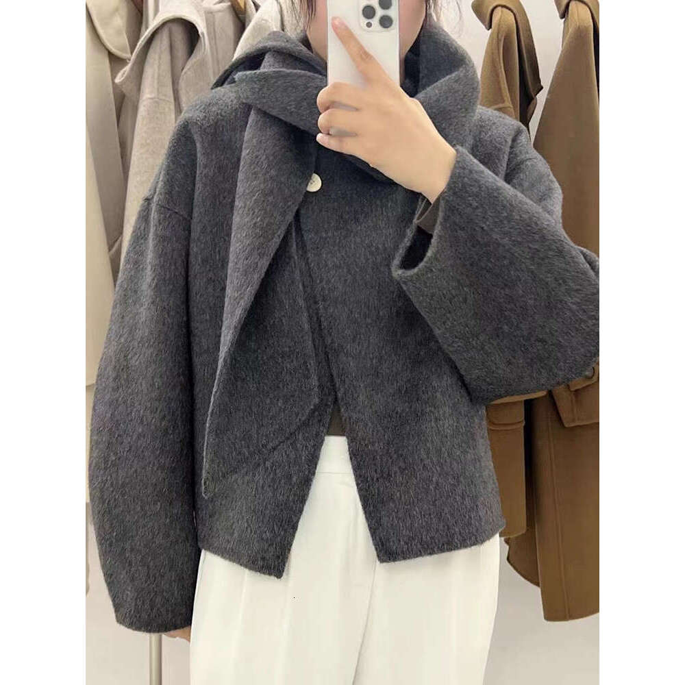 BZVW Scarf Collar Short Double Sided Cashmere Coat Womne's Autumn New Single Button Solid Color Minimalism Coats