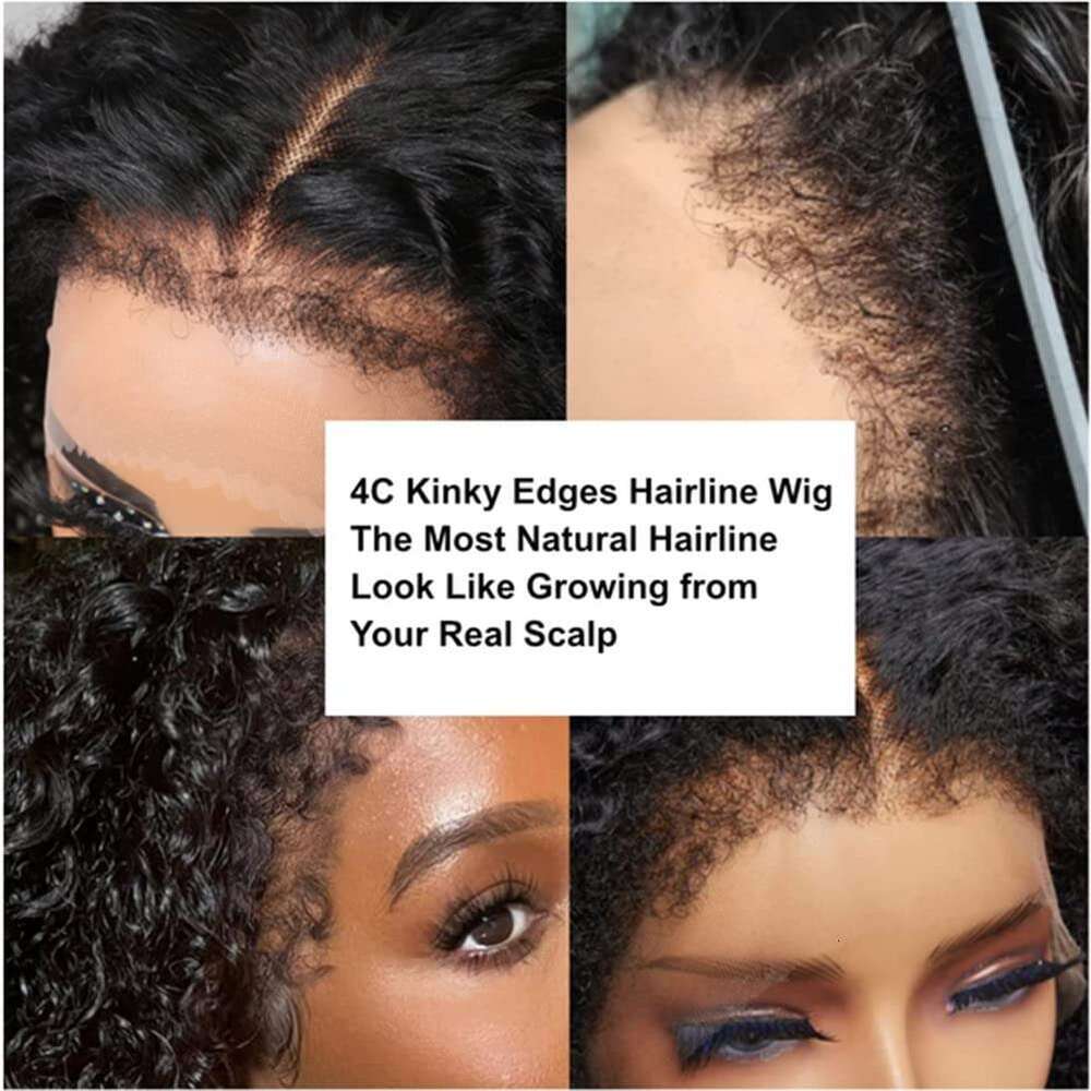 4C Kinky Edges Natural Haire Glueless Human Ready To Go Curly Bob 13x4 Transparent Lace Front Wig With Bady Hair