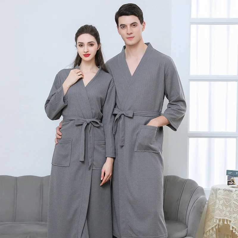 Waffles transparent bathroom mens summer thin robe shower plain weave dress knee length breathable evening gown W241023