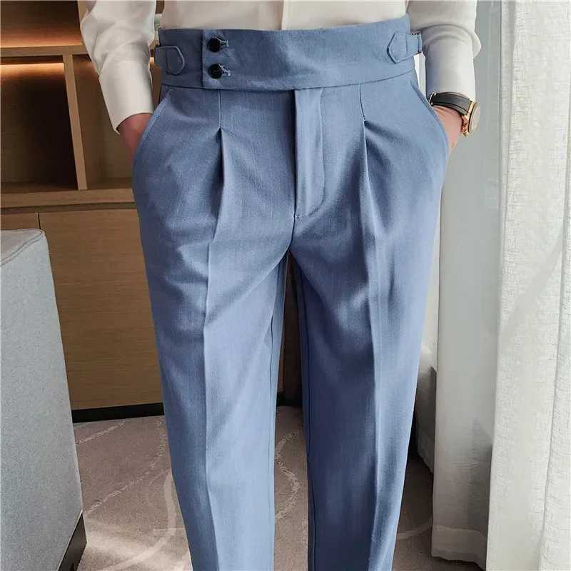 High Waist Men Dress Pants Trousers 2024 Autumn New British Style Straight Slim Fit Suit Pants Solid Casual Fashion Men ClothingX241023