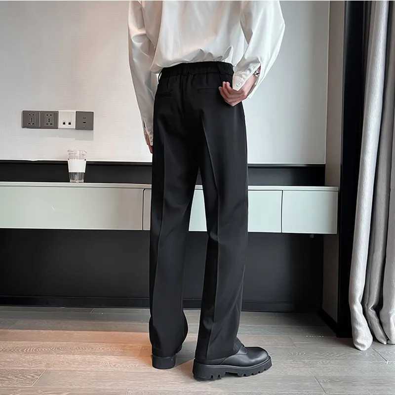Summer Men Thin Casual Suit Pants Long Straight Drape Silky Wide Loose Trousers Elastic Waist Oversize Clothes Black WhiteX241023