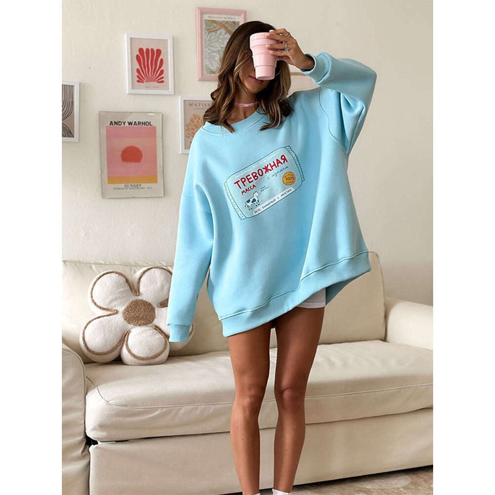 High end Warm Printing Sweatshirt Loose Round Neck Oversized Chic Women s Hoodies Trendy Casual Autumn Winter Office Lady Pullover Hoodie Caual