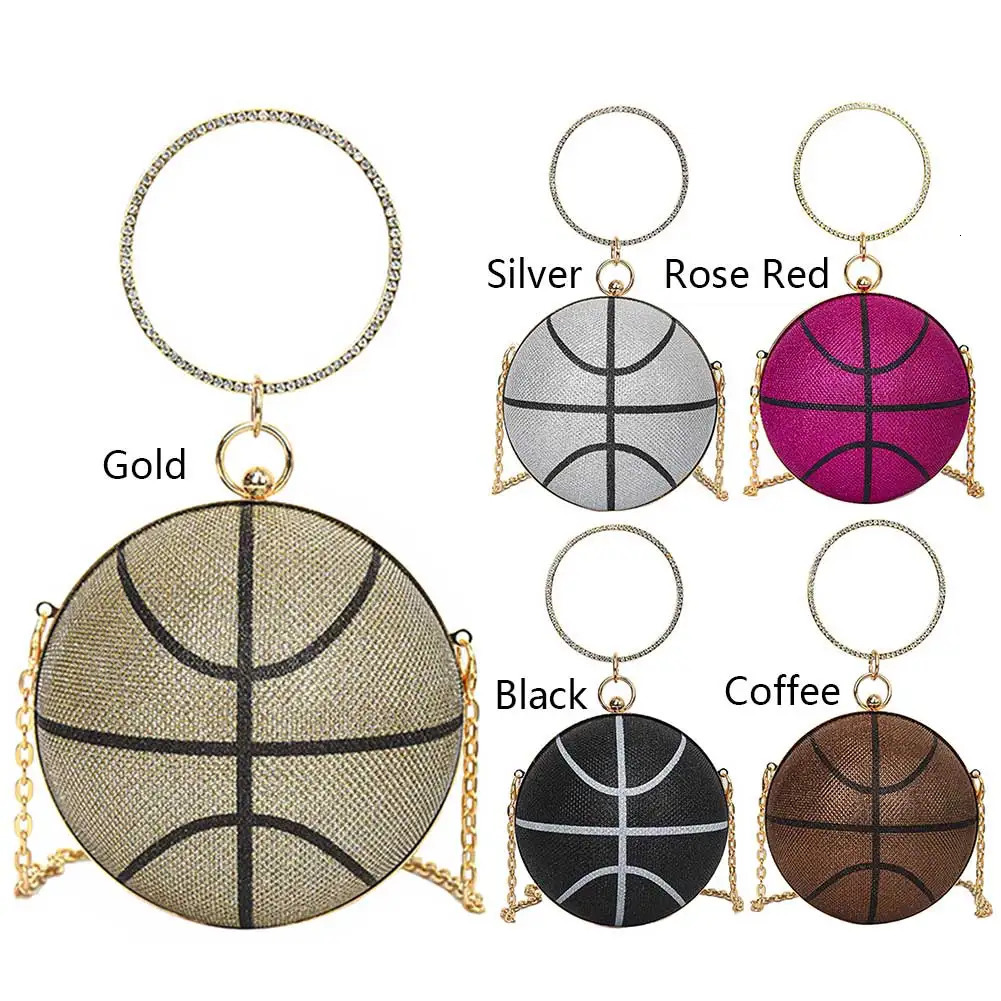 Womens fashionable shoulder bag rhinestone basketball evening bag novel handbag large capacity chain creative hanging bag 241023