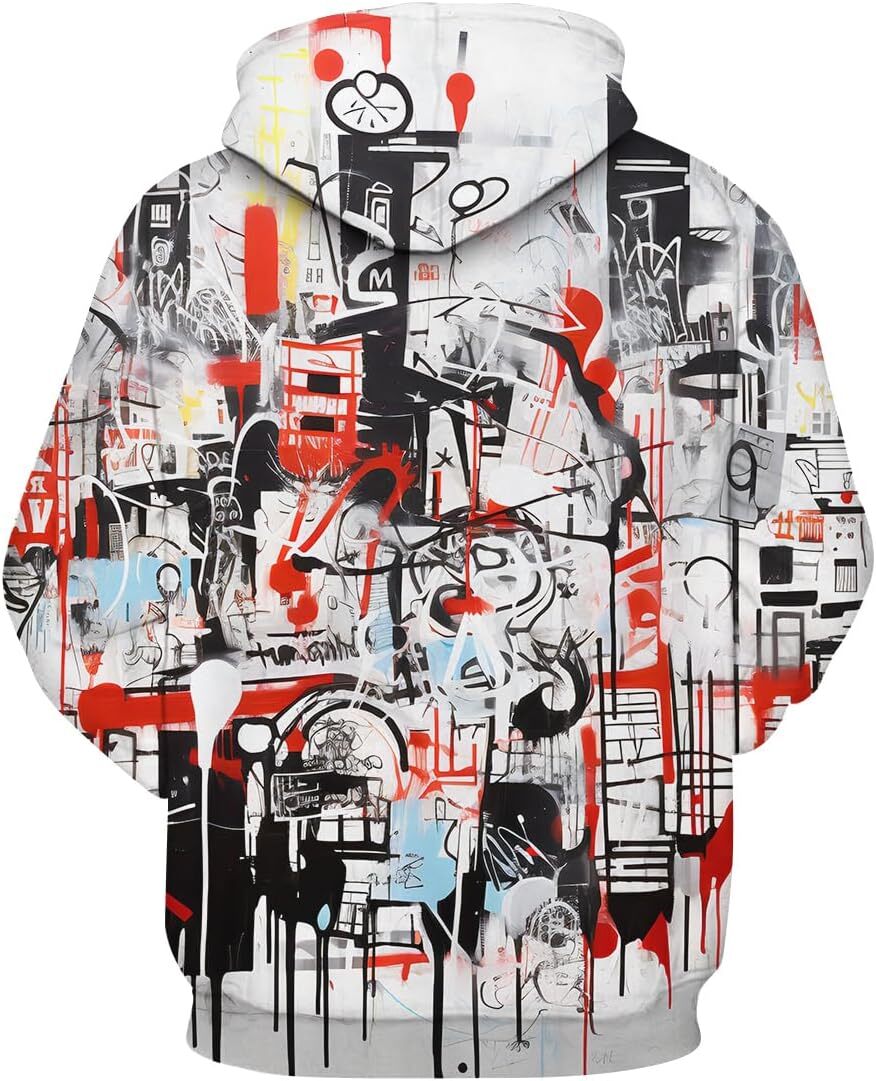 Hoodie for Mens Womens Mens Novelty 3D Printing Graffiti Markers Hooded Sweatshirts Growing Up Hip Hop Hoodie Hoodies, Grey Graphic Trendy Warmth