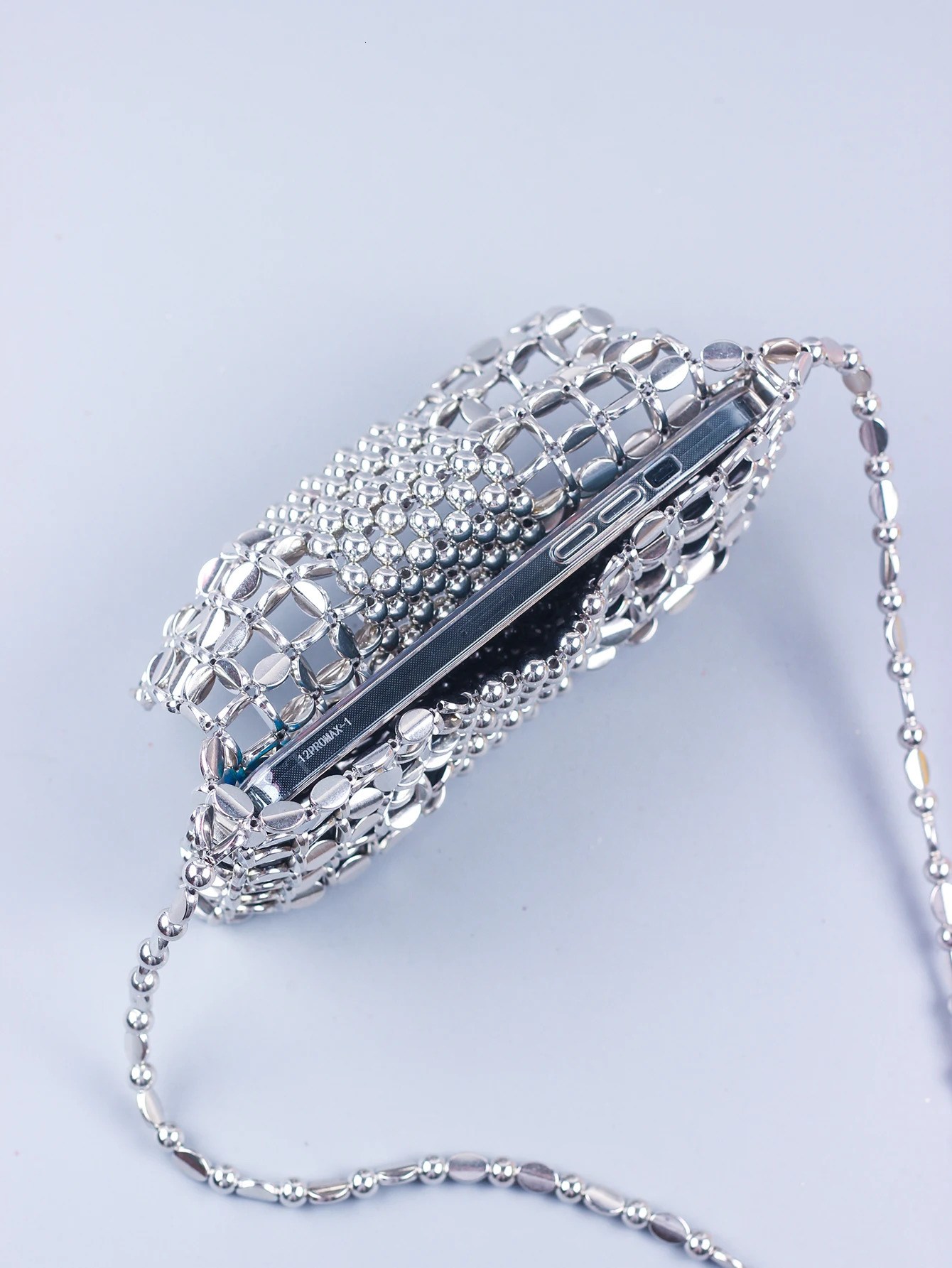 Handmade bead bag long chain hand woven celebrity handbag er womens party bag bead top handle mini wallet 241023