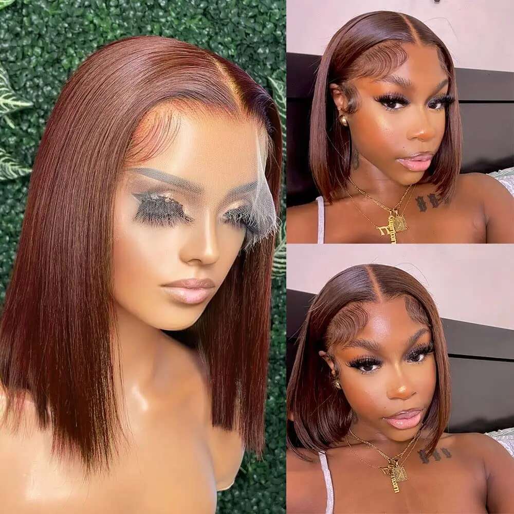 SKINLIKE Real Front Chocolate Short Bob Blunt Cut Wig 13x6 HD Lace Frontal Human Hair Wigs Pre Plucked Glueless