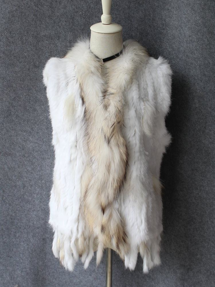 OC 407M18 Women's Coats Rabbit Fur Vest Raccoon Fur Collar True Fur Grass Winter Warm Jacket