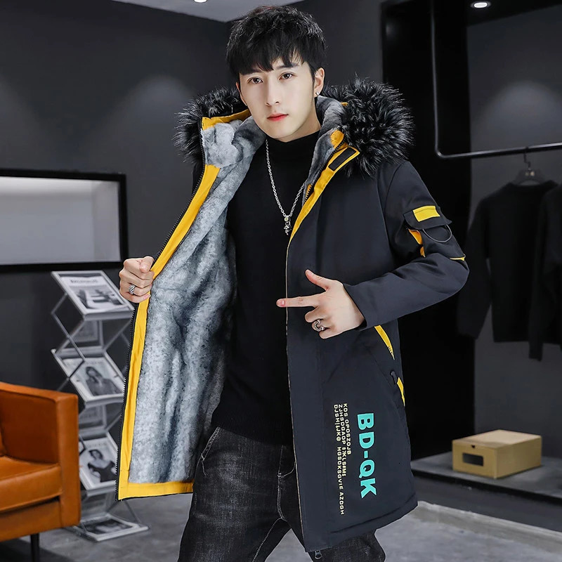 Winter Mens Long Padded Jackets Fashion Man Thermal Hooded Coats Classic Men Fur Collar Fleece Lined WarmJackets Clothing 5XL 241010