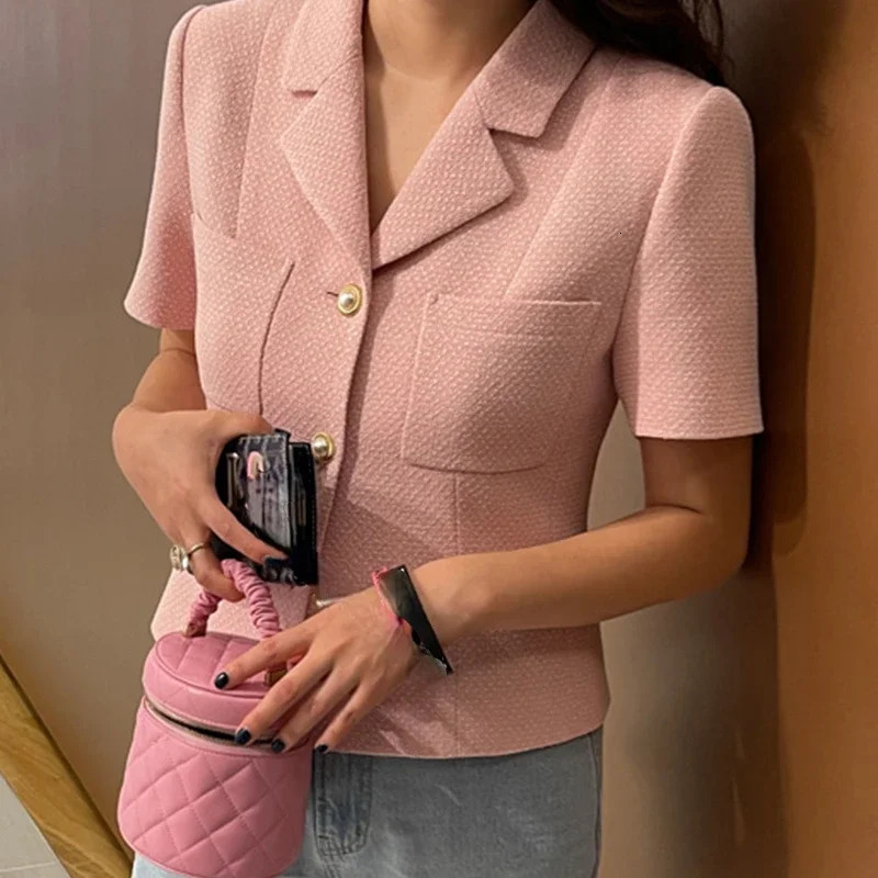 Komiyama notch collar coarse tweed jacket hardcover single chest Chaqueta sleeveless Jaquetas summer spring jacket 241023