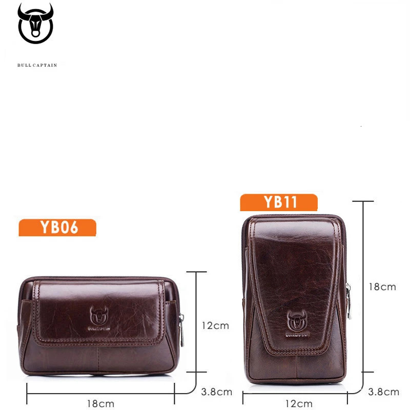 Bullcaptain leather mens fashionable waist bag retro travel sports belt running bag mens phone clutch wallet JYB072 241023