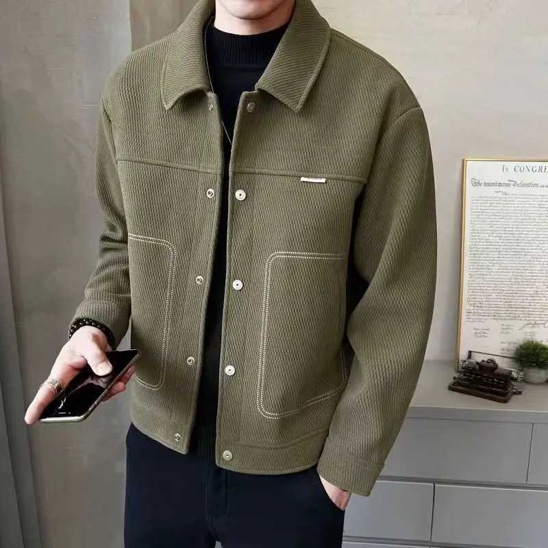 Fashion collar button splicing full-color solid color jacket for mens 2023 autumn/winter loose casual top Korean jacket X241023