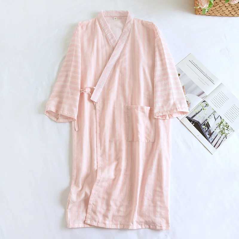 2024 couple summer sleepwear Japanese kimono robe pure cotton striped printed mens home clothing womens Spcoat home clothing W241023