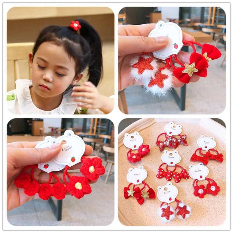2pcs/lot Cute Christmas Style Hair Ring Shiny Bow Hairball Girls Cartoon Headwear Fashion Hair AccessoriesX241022