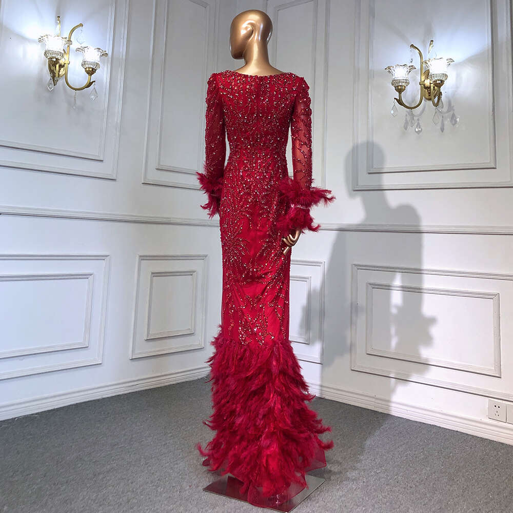 Serene Hill Green Elegant Mermaid Evening Dresses Gowns 2024 Beaded Feather For Women Party LA71576