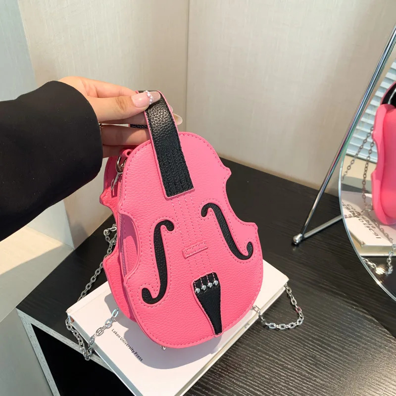 Fashion and creative violin womens cross shaped bag PU leather violin shaped mini backpack womens sewing thread shoulder bag 2024 241023