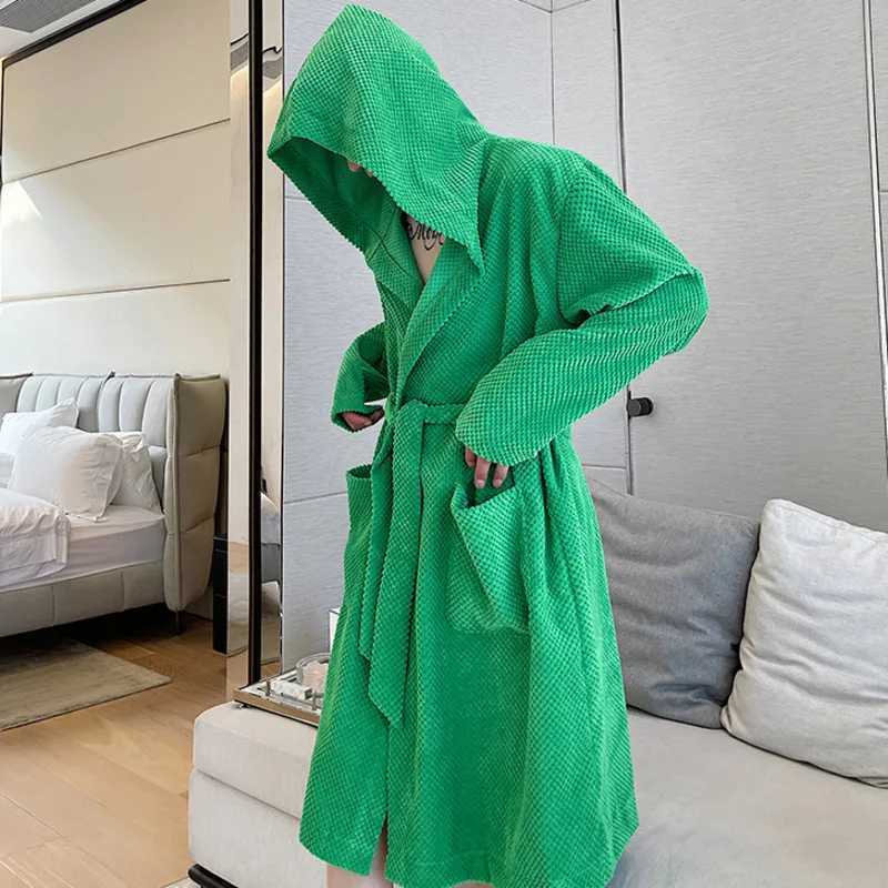 Fall Winter Luxury Hooded Jacket Brand Towel Fabric Bathrobe Homewear 2022 Grn Robe Womens Spwear Clothing with Belt W241023