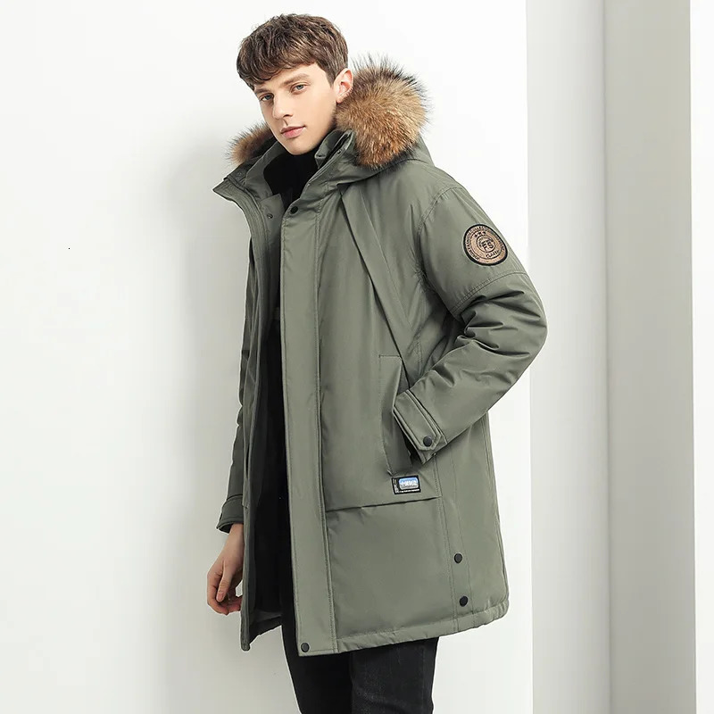Big fur collar hooded white duck down jacket for couples loose windproof mens warm chiffon long inflatable jacket 241022
