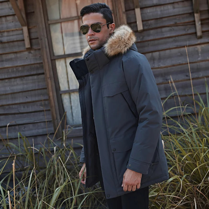 -40 degree white duck down jacket mens thick winter large fur collar warm park waterproof and windproof high-quality 241022