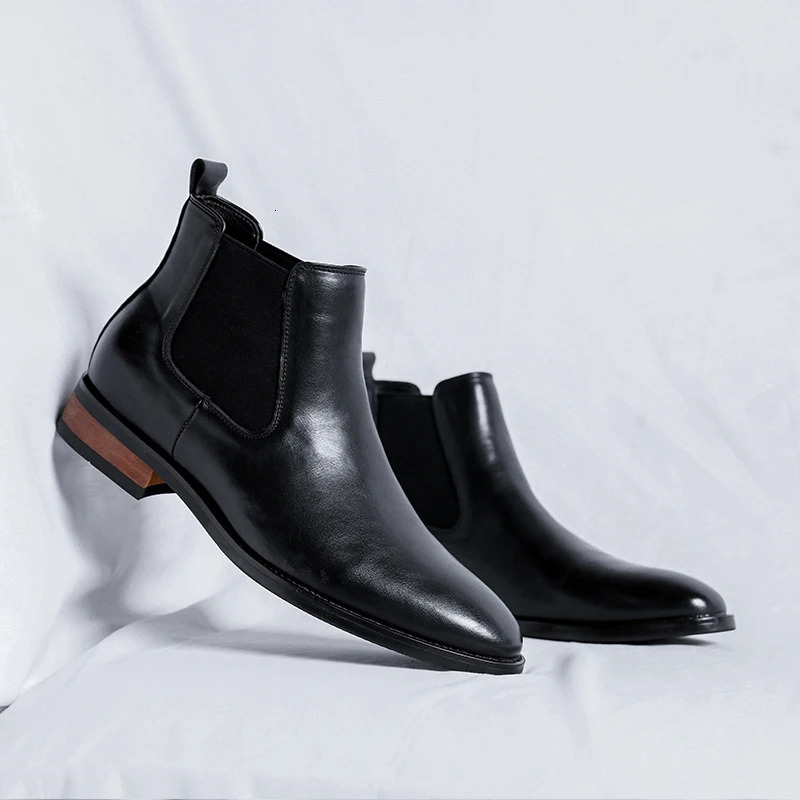 Genuine leather classic mens high top Chelsea ankle boots high-quality mens casual dresses business shoes comfortable outdoor basic boots 250225 - view 5