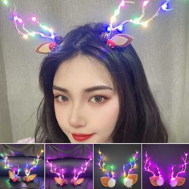 Christmas LED Light Antlers Hair Clips Glowing Deer Ear Hair Clip For Women Girls Hairpins Xmas Party Headbands Hair AccessoriesX241022