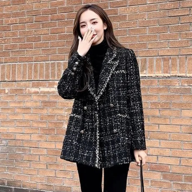 Plain weave tweed jacket womens coat winter womens coat clothing retro er clothing fashion coat heavy 241023