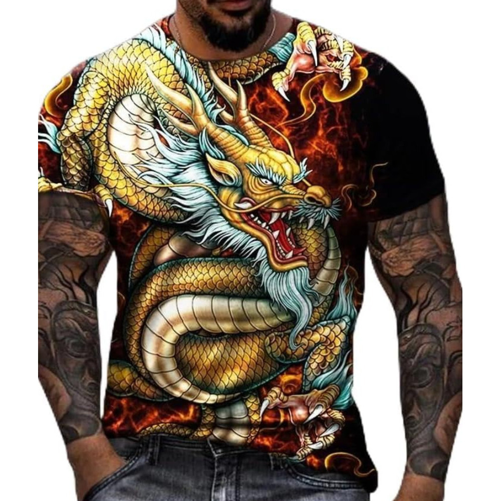 Mens T shirt Men's Fashion 3D Animal Dragon Printed T-Shirt Street Hip-hop Funny Fashion Cool T-Shirt Top tee Casual tops summer clothes nice