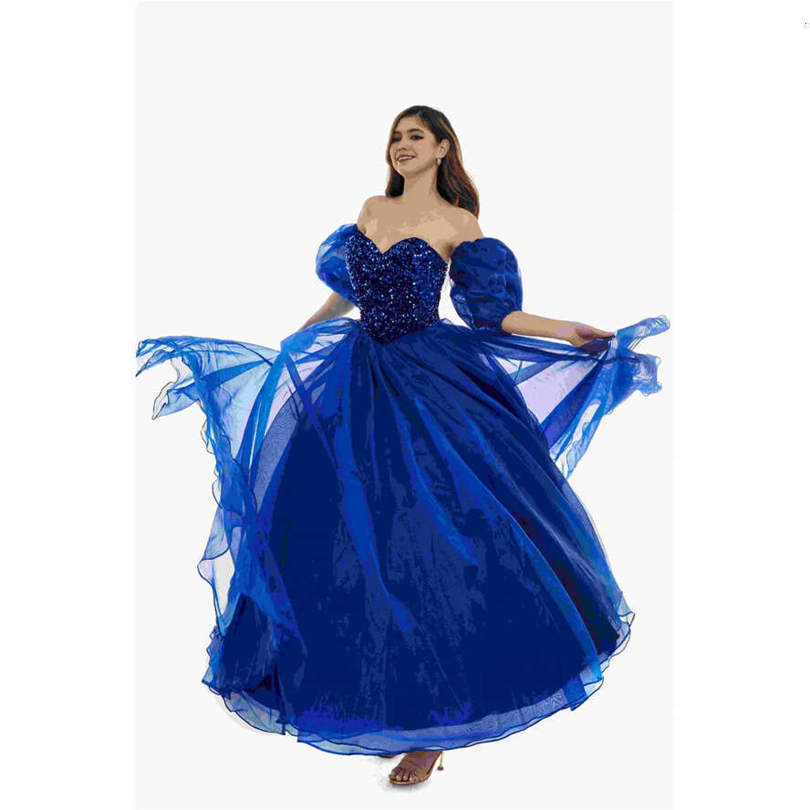 Backless Royal Blue Sexy A E Prom Dresses 2024 New Sequins Beads Sweetheart Corset Back Evening Quinceanera Gowns With Poet Sleeves Bm3503 vening