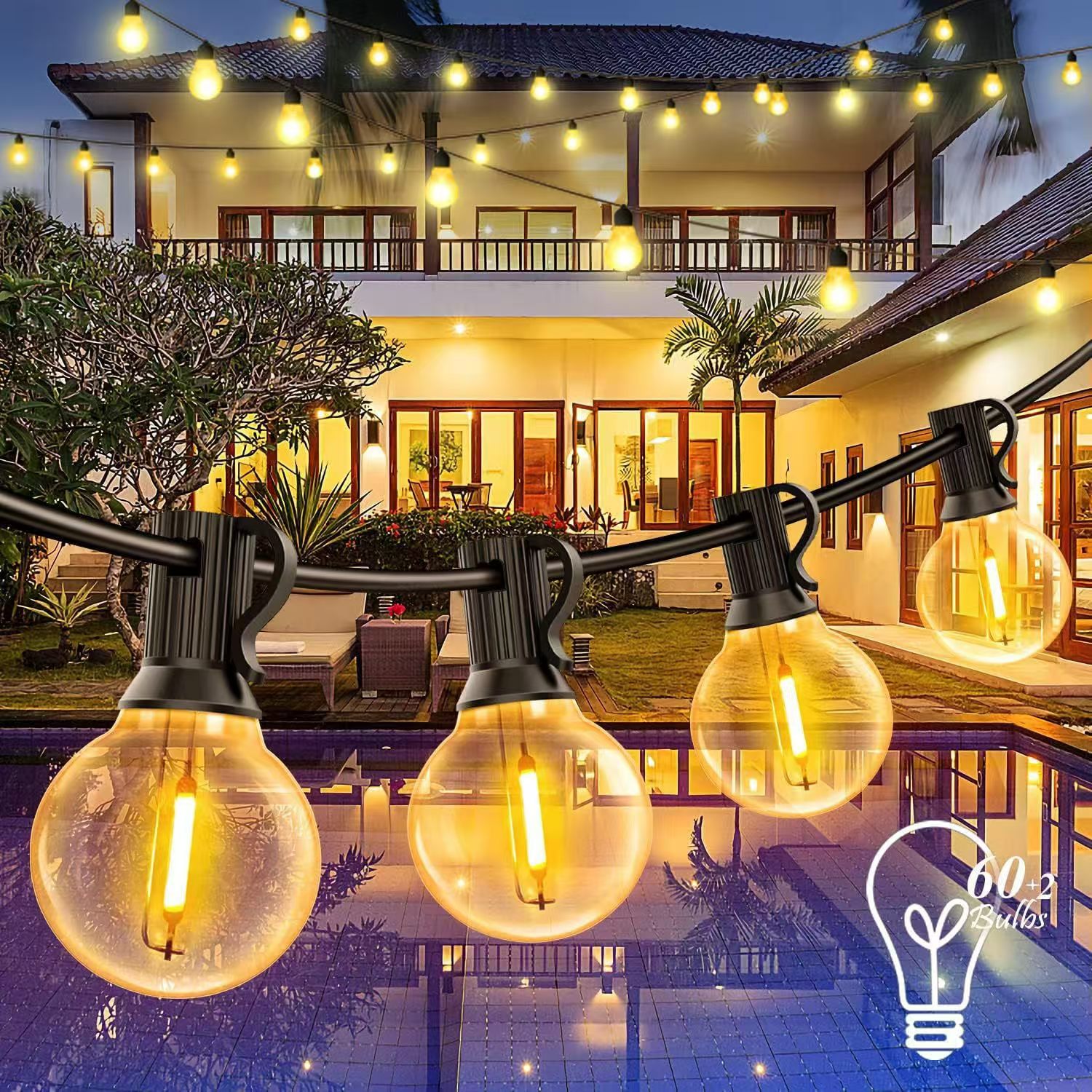 G40 LED Outdoor String Ball Lights 7.6M/15M Shatterproof Patio Lights For Outside Backyard Porch Garden Decor
