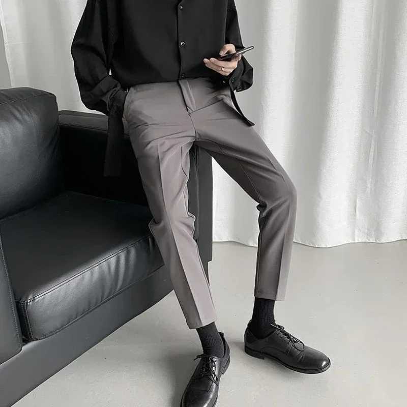 Straight Fluid 9 Cropped Suit Trousers Draped Mens Summer Pants New in Chinese Homme Slacks Formal Spring Clothes 2024 UpX241023