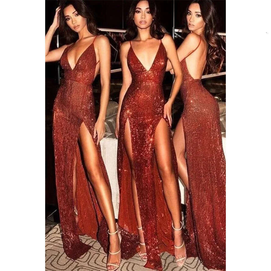Sequins Evening Red Sexy Dresess With Split Mermaid V-Neck Prom Dresses Women Ocn Party Gowns Custom Made