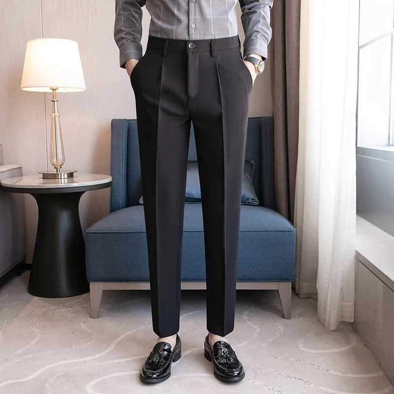 2023 New Mens Slim Fit Business Dress Pants for Men Suit Pants Ankle Length Men Summer Formal Suit Trousers Black White GrayX241023