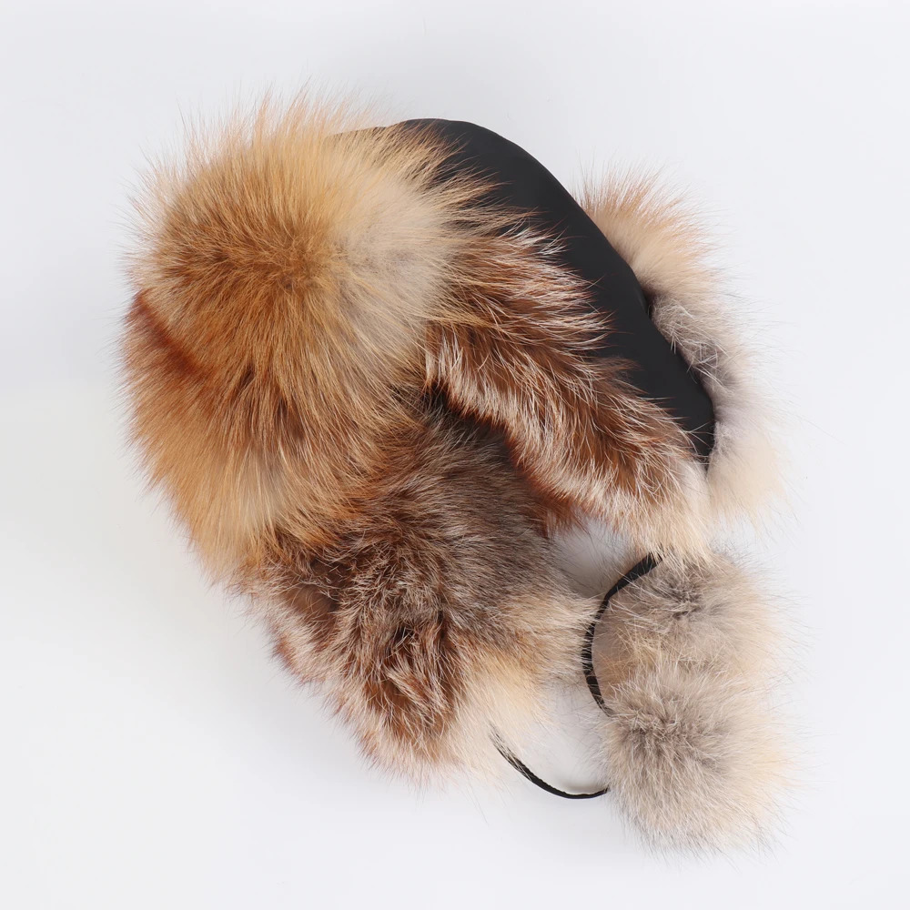 100% genuine fox fur womens Russian Wusanka pilot hunter snow skiing hat earmuffs winter womens fox fur bomber hat 241023