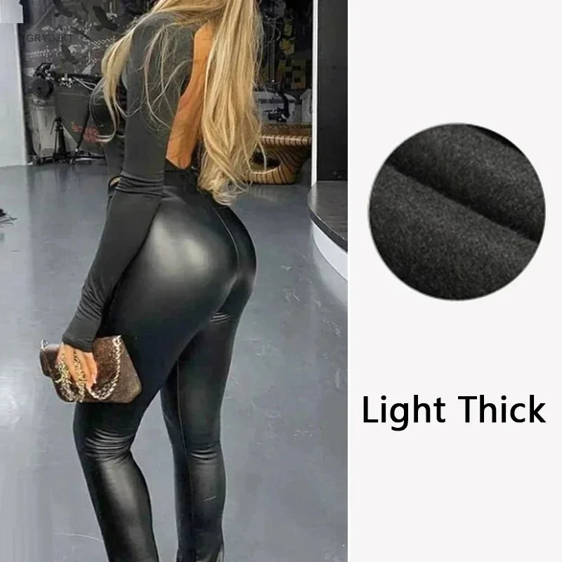Plus Size Winter PU Leather Leggings Women Thickened Warm Legging High Waist Black Pants 241022