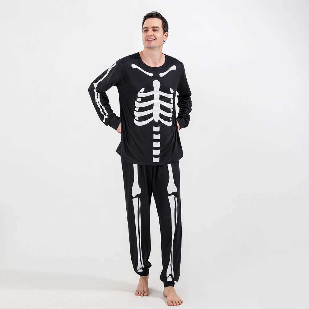 Halloween Scary Skeleton Costume for Adult Kids Family Horror Skull Jumpsuit Carnival Party Hodded Halloween Parent-Child PajamaXJ241008