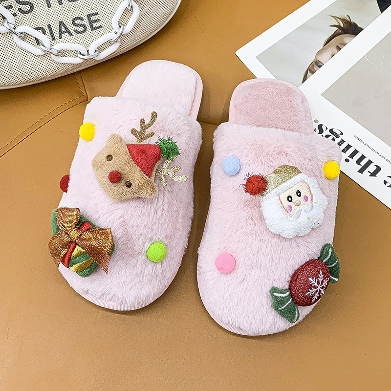 2024 new Christmas series plush for winter warmth, indoor soft soled Santa Claus slippers