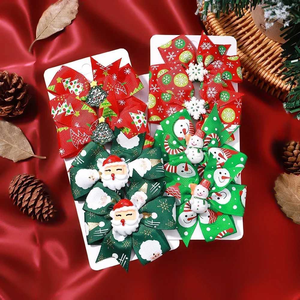 4Pcs/lot Cute Christmas Hairpin New Year Party Ribbon Hairclips for Kids Snowman Santa Claus Holiday Decoration Hair AccessoriesX241022