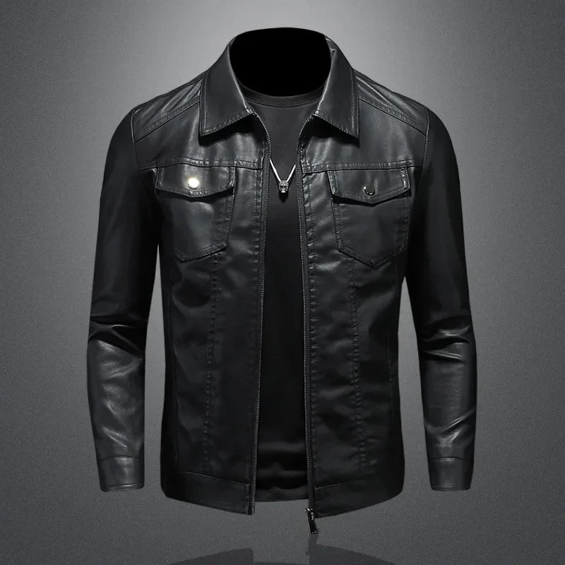 Mens Leather Jacket Autumn/Winter Korean Edition Slim Trend Velvet Thick Area Jacket Mens Leather Jacket 241023