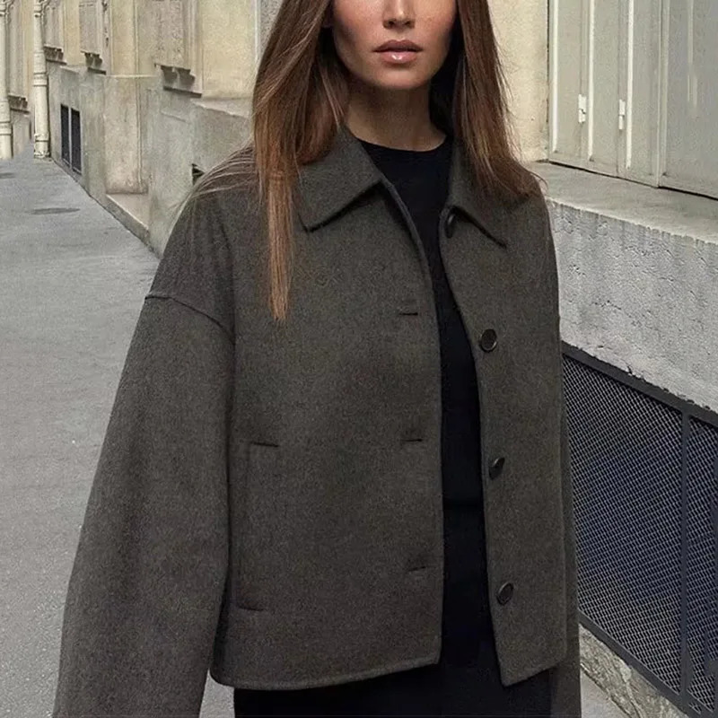 Autumn and winter womens short jacket coarse woolen jacket zipper crop half season jacket womens jacket 241023