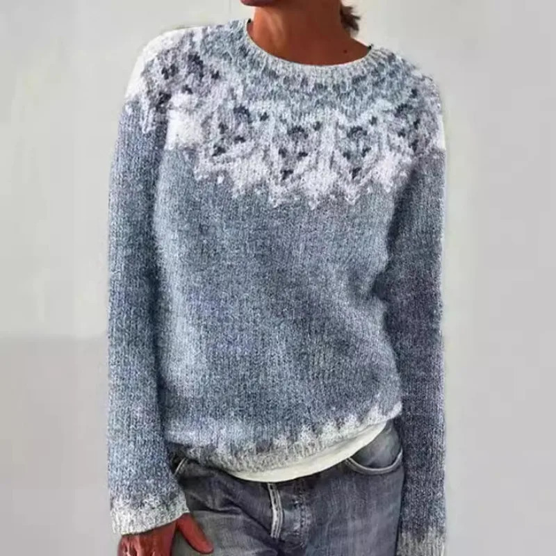 Womens Sweater European and American Sweater Womens Selling Round Neck Color Matching Loose Fashion Pullover Sweater 241022