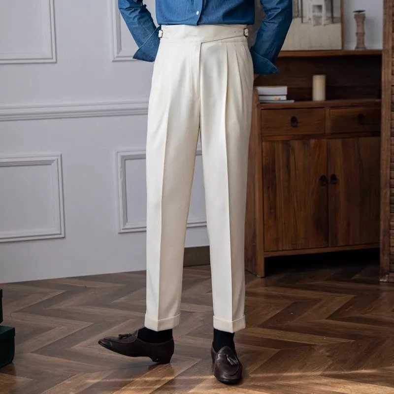 2024 Korean New Spring and Autumn Mens High-end Naples Mid-high Waist Straight Leg Casual Dress Pants British Retro PantsX241023