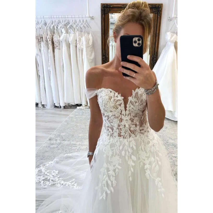 Wedding Gorgeous Lace Tulle Dresses A E Off Shoulders Appliques Sweep Train Bridal Gowns Custom Made Robes Bc18484 ppliques