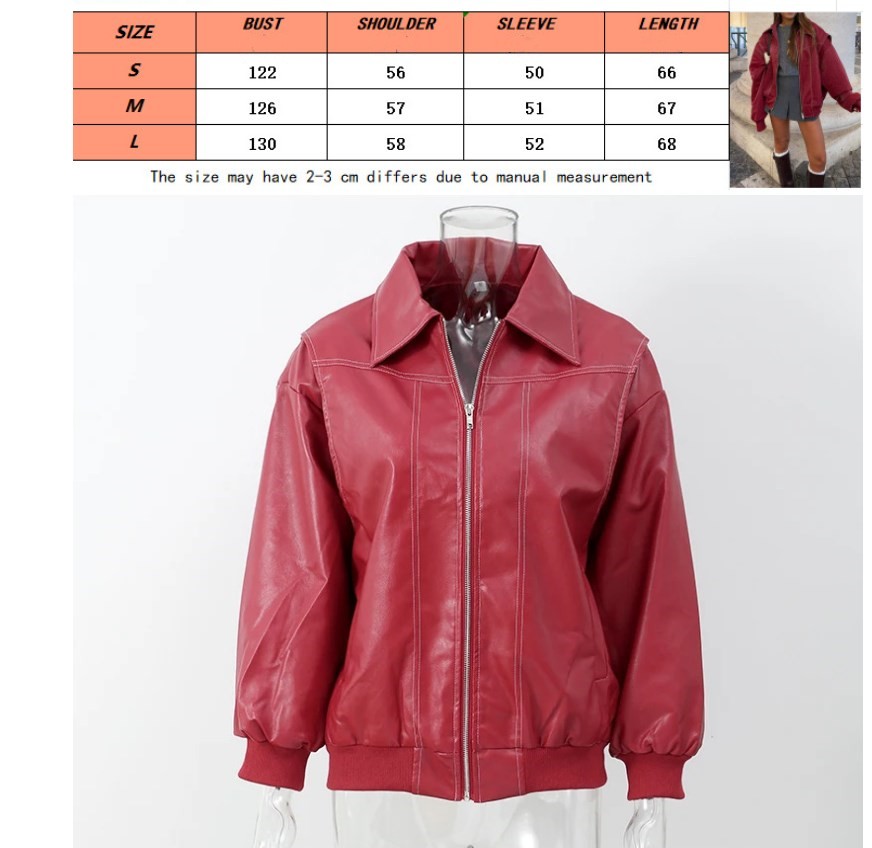 Women's Jackets Women Zipper Leather Bomber Coats Oversized Contrast Stitch Lapel Long Sleeve Jacket Motorcycle Autumn Outwear Tops