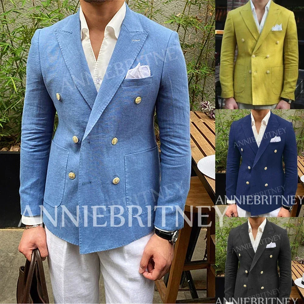 Summer beach linen sportswear Hombre double-layer casual mens jacket slim fit mens social jacket custom sportswear Hombre 241023