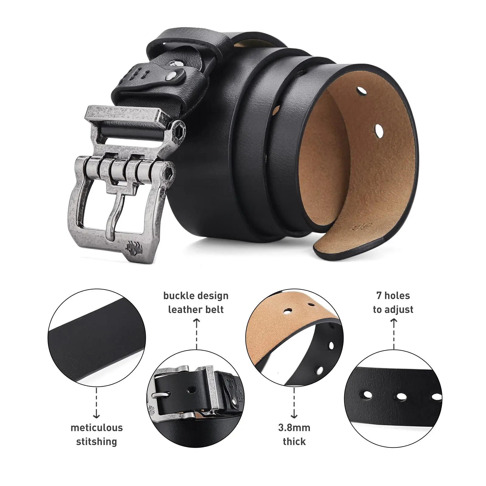 BISON DENIM Men Belt High Quality Leather For Genuine Strap y Pin Buckle Fancy Vintage Jeans 241023