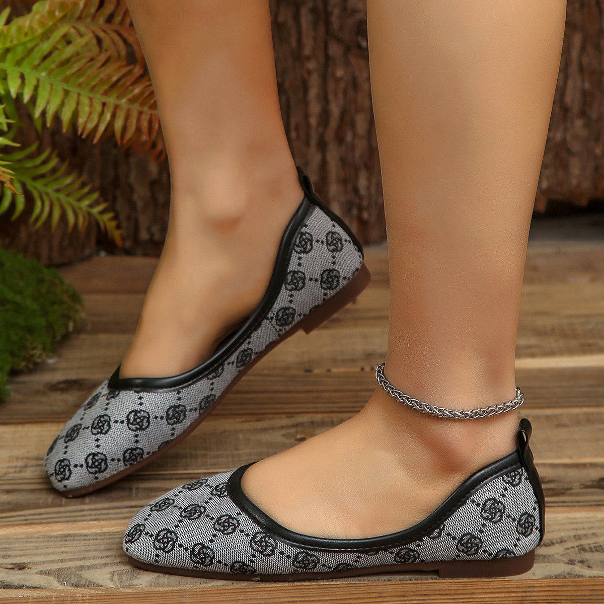 Shallow mouth single shoe women's autumn new 2024 women's shoes pointed flat bottom flower pattern casual women's shoes
