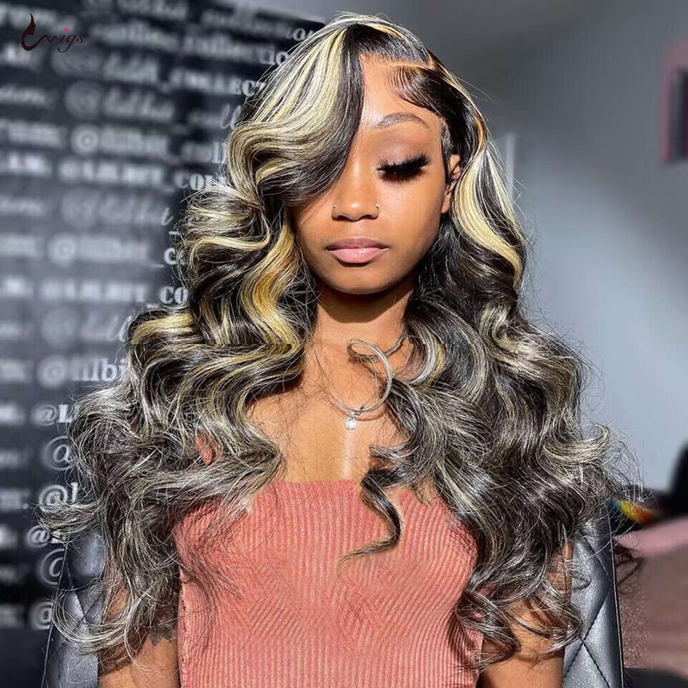 Uwigs Black Blonde Highlight 13x4 13x6 Body Wave Human Lace Front Wig Brazilian Hair Preplucked Wigs