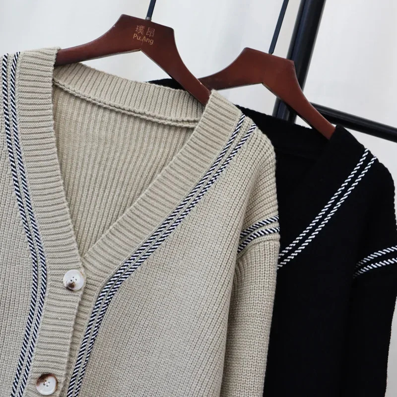 Women Sweater Denim Patchwork Cardigan Kintted Loose Spring Autumn Vintage Winter Streetwear Y2k Jumper Coat Cardigans 241021