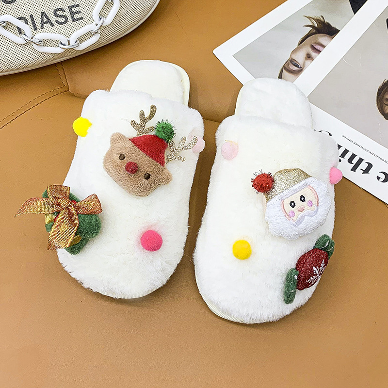 2024 new Christmas series plush for winter warmth, indoor soft soled Santa Claus slippers