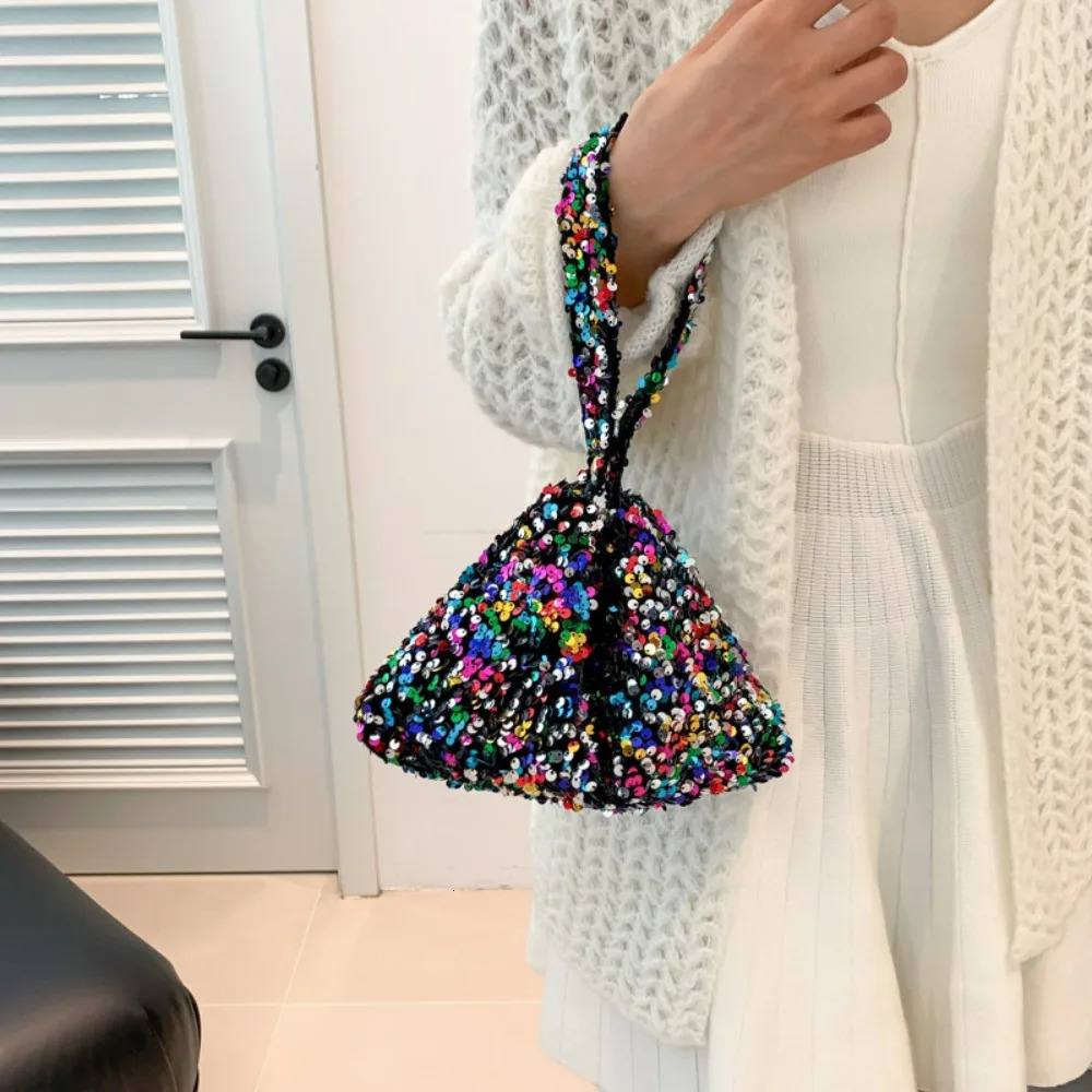 Solid color sequin cross body bag fashionable Korean INS evening clutch bag handbag bottom bag sequin shoulder bag for women 241023
